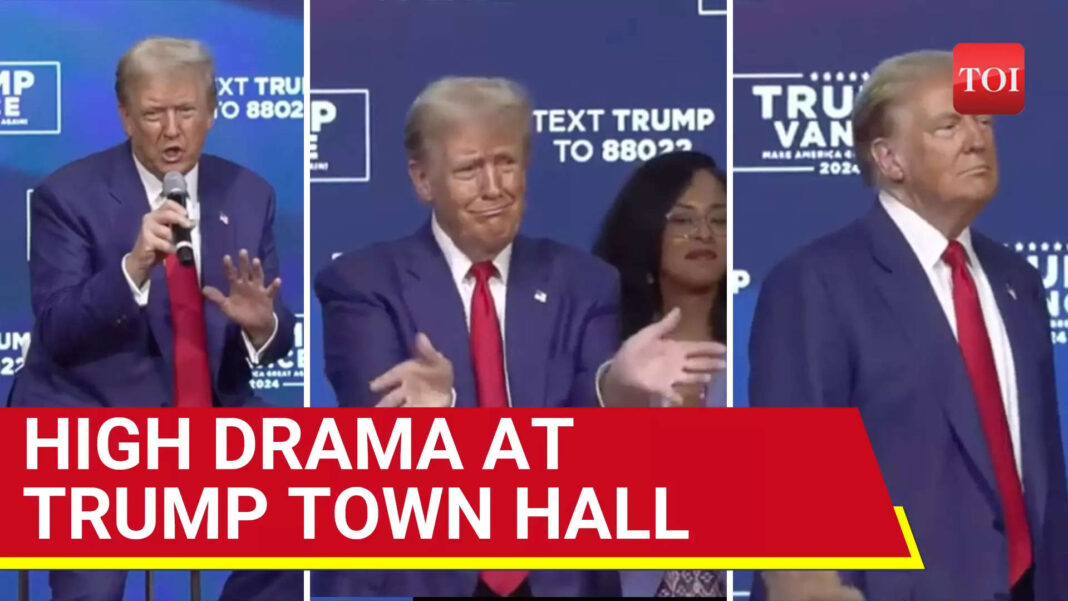 high-drama-at-trump-town-hall;-people-faint,-donald-cut-shorts-event,-then-does-this-for-40-mins