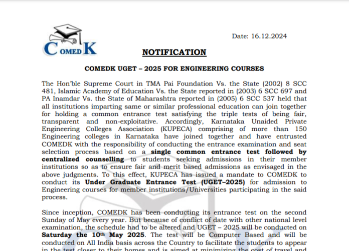 comedk-uget-2025-exam-date-announced:-check-important-details-here