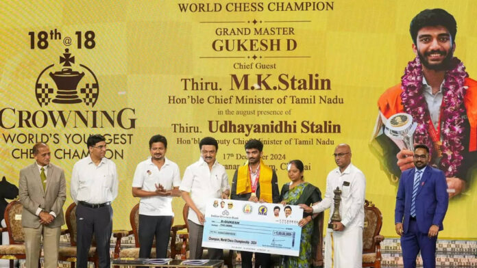 rs-5-crore-award-for-gukesh!-tamil-nadu-cm-felicitates